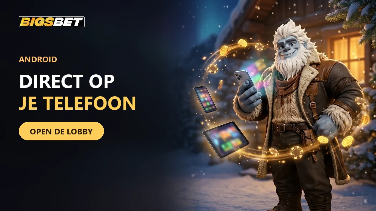 11 biggy de yeti met een smartphone en gouden munten voor de bigsbet app